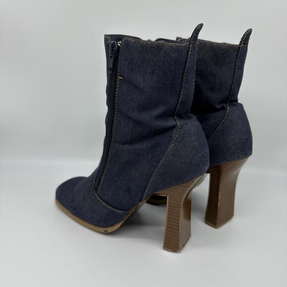 Denim Blue Square Toe Chunky Zipper Booties Womens 6 Y2K Retro - Picture 5 of 15